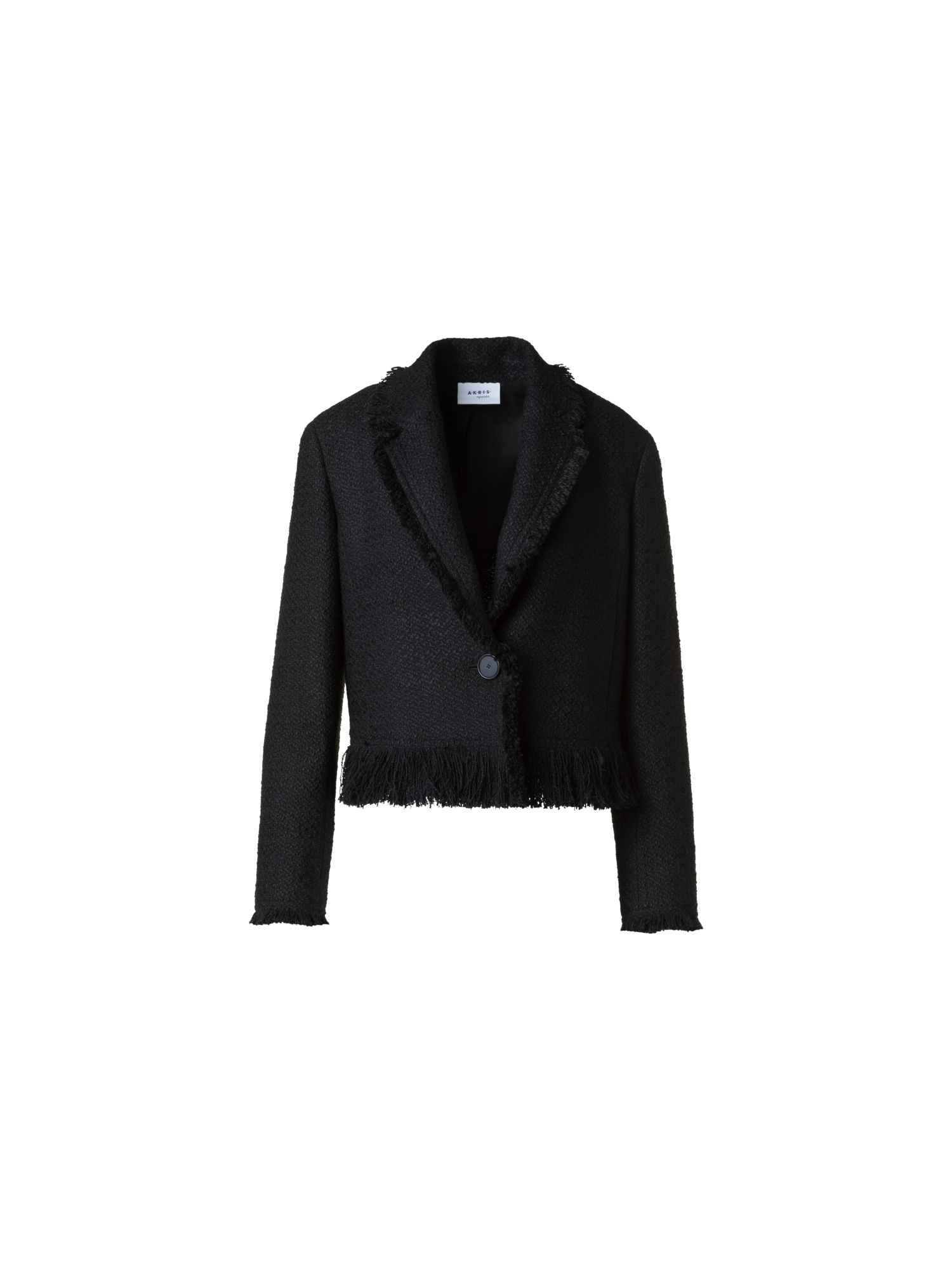 Designer Kurze Bouclé Tweed Jacke mit Fransen - Schwarz