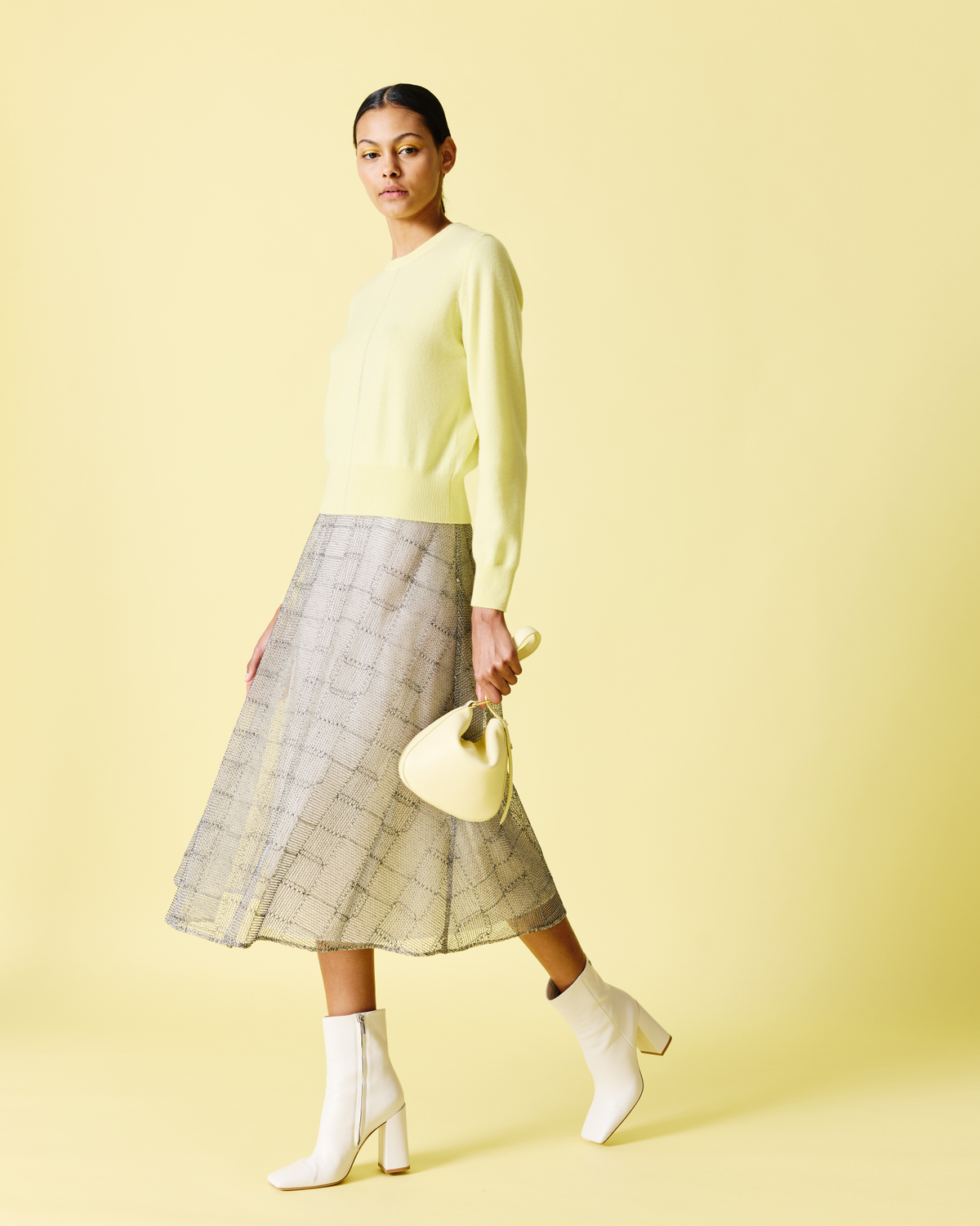 Designer Midi-Rock in A-Linie mit Tüll-Stickerei - Bunt - Ecru - Weiss #editorial