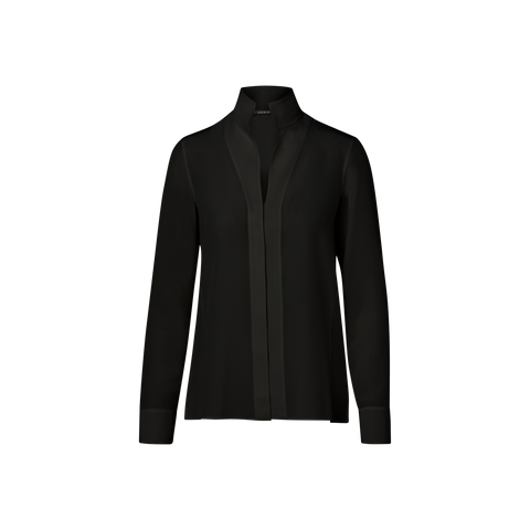 Long Sleeve Silk Blouse with Stand-up Collar