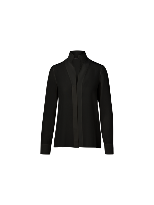 Designer Seidenbluse mit Stehkragen - Schwarz