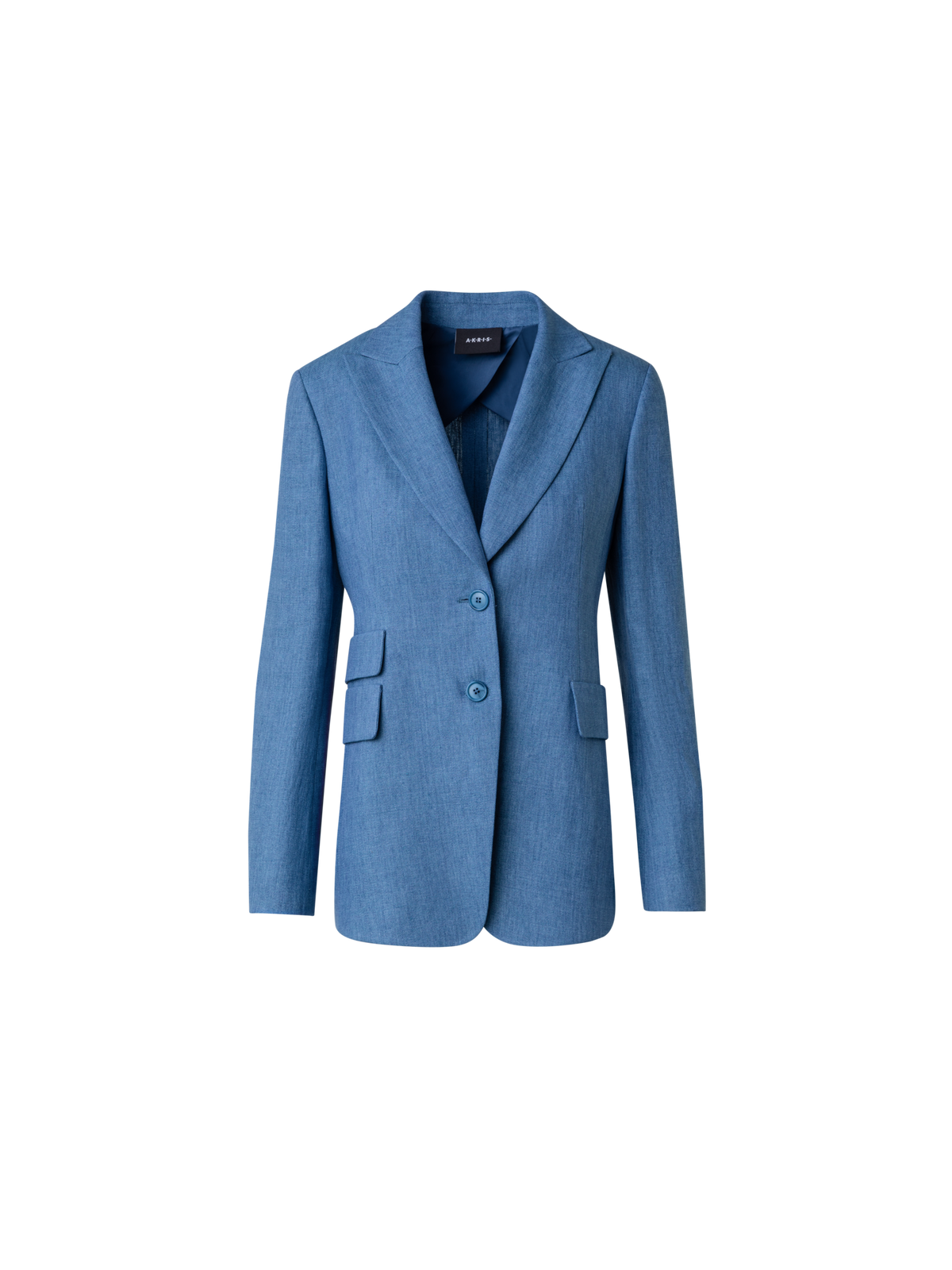 Designer Langer Leinen-Blazer mit langem Revers - Blau