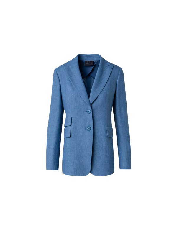 Designer Langer Leinen-Blazer mit langem Revers - Blau