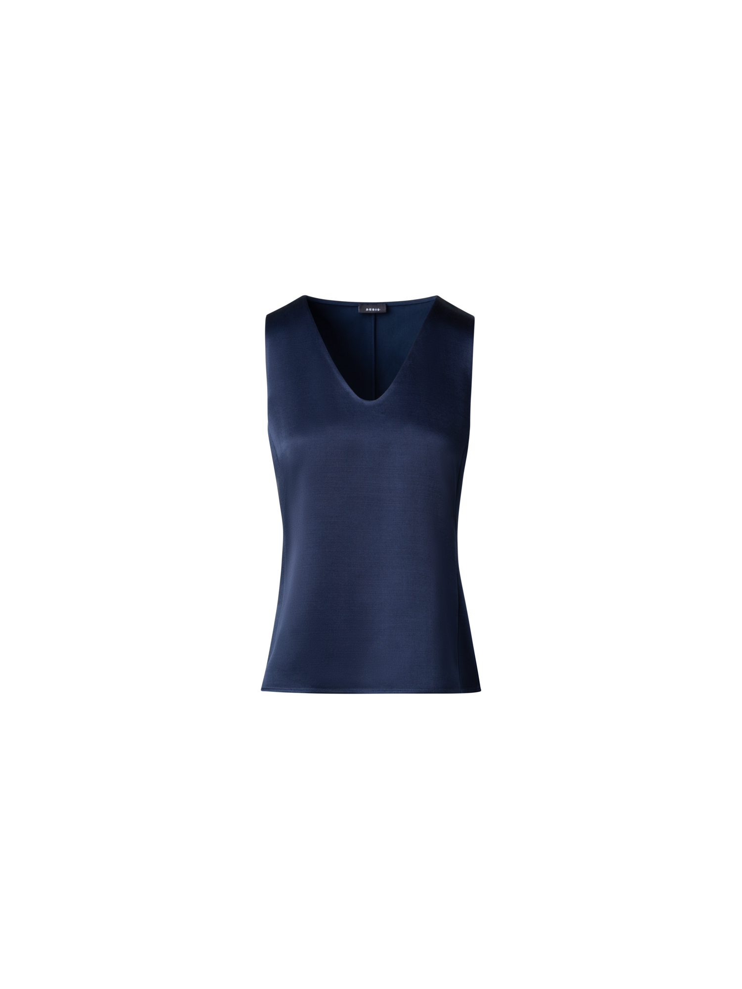 Designer Ärmellose Satin-Bluse aus Wolle - Dunkelblau - Blau