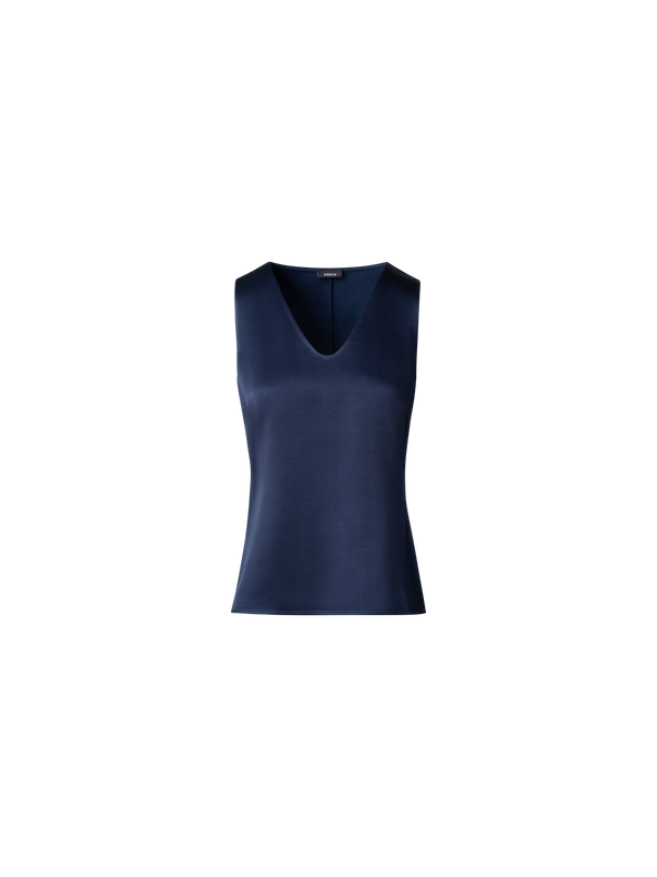 Designer Ärmellose Satin-Bluse aus Wolle - Dunkelblau - Blau