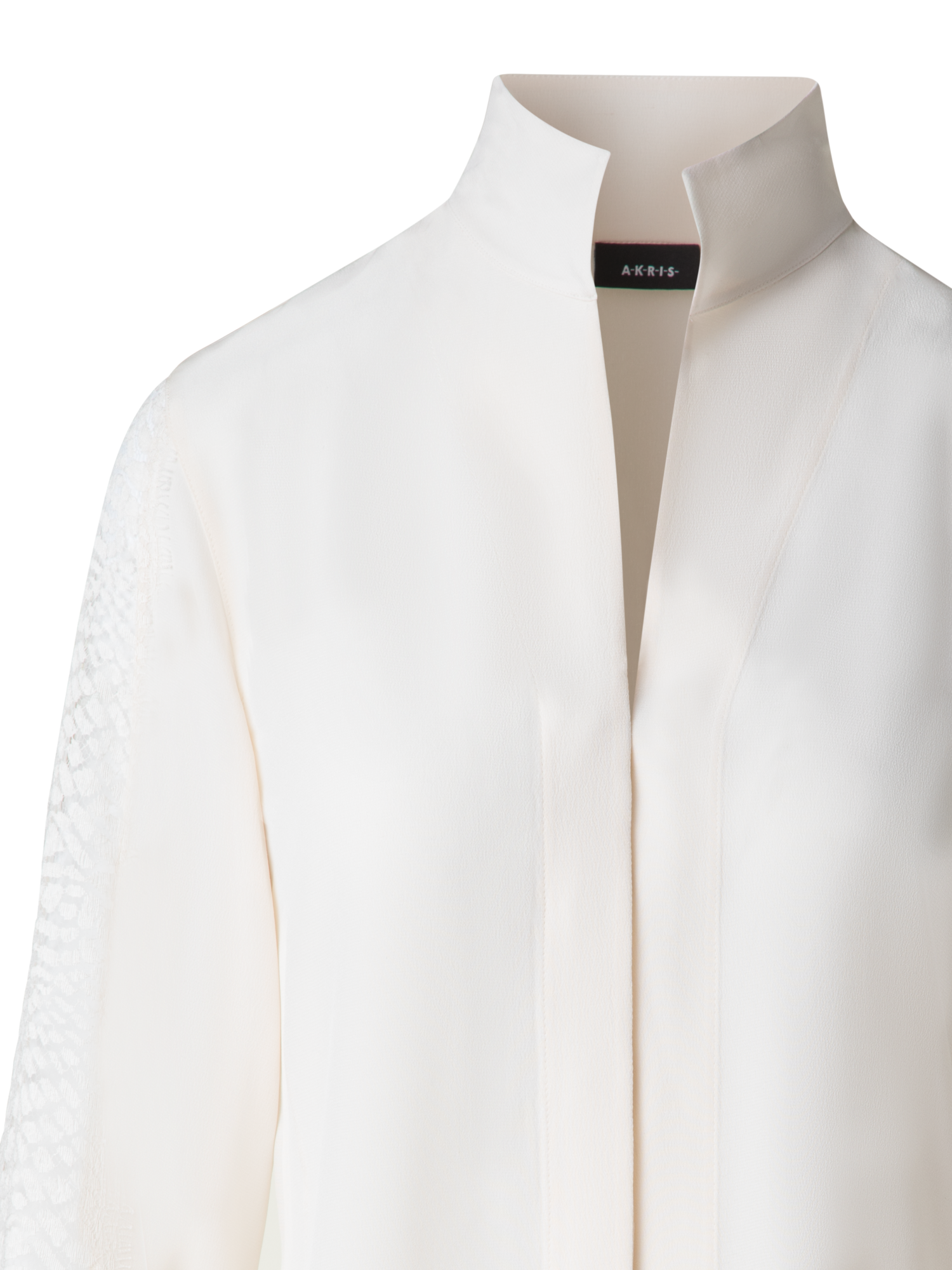 Designer Seidenbluse mit Wellen-Spitze - Ecru - Weiss