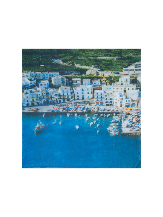 Designer Baumwoll-Seiden-Schal mit Marina Grande Druck - Bunt