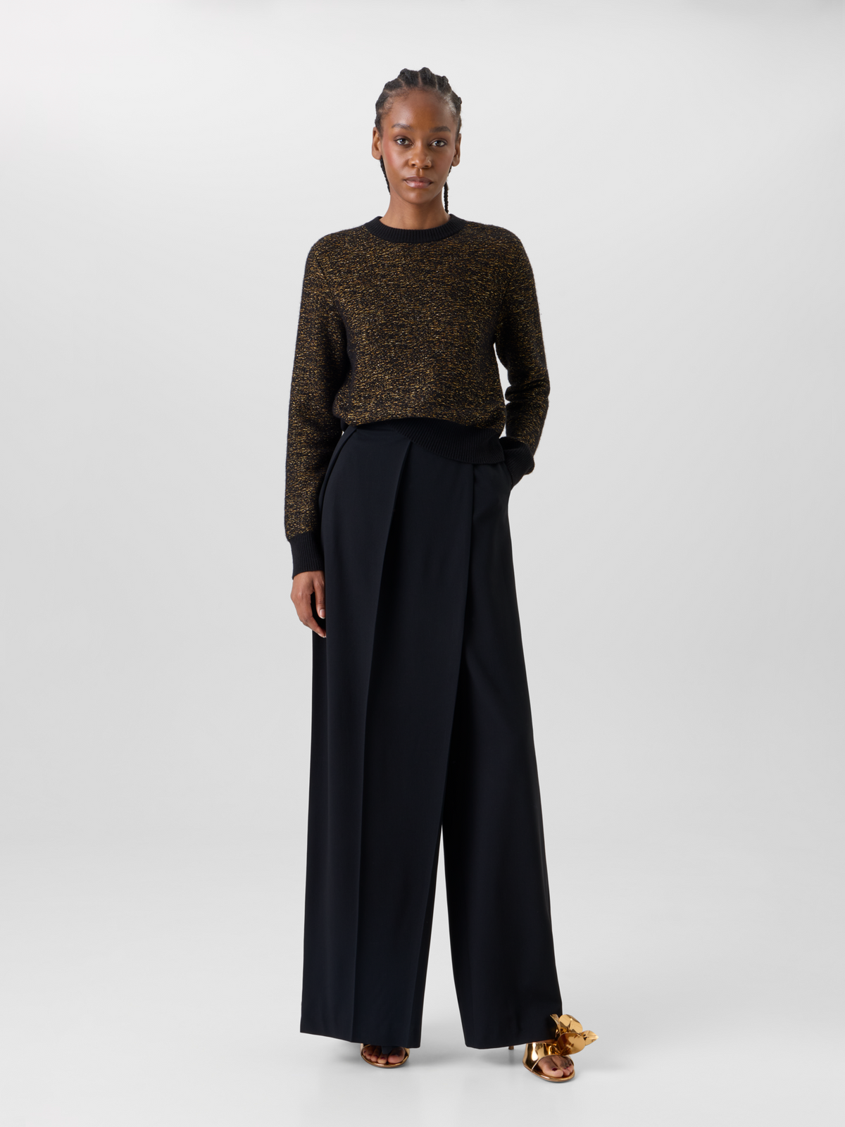 Designer Pullover aus Kaschmir-Lamé mit Ripp-Abschlüssen - Schwarz 