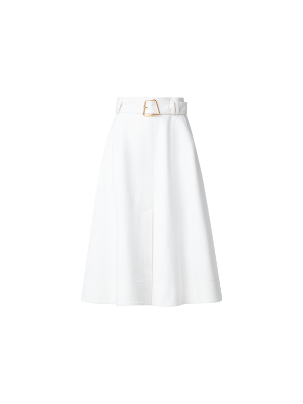 Designer Baumwoll-Denim-Rock in A-Linie - Ecru - Weiss