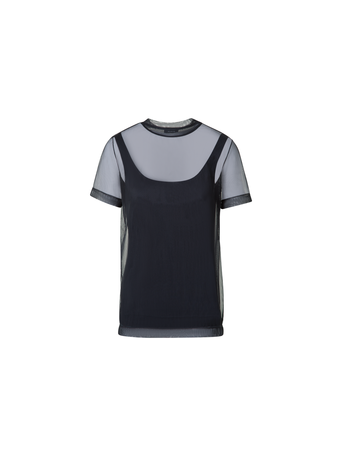 Designer Transparentes Tüll-T-Shirt mit Tanktop - Schwarz