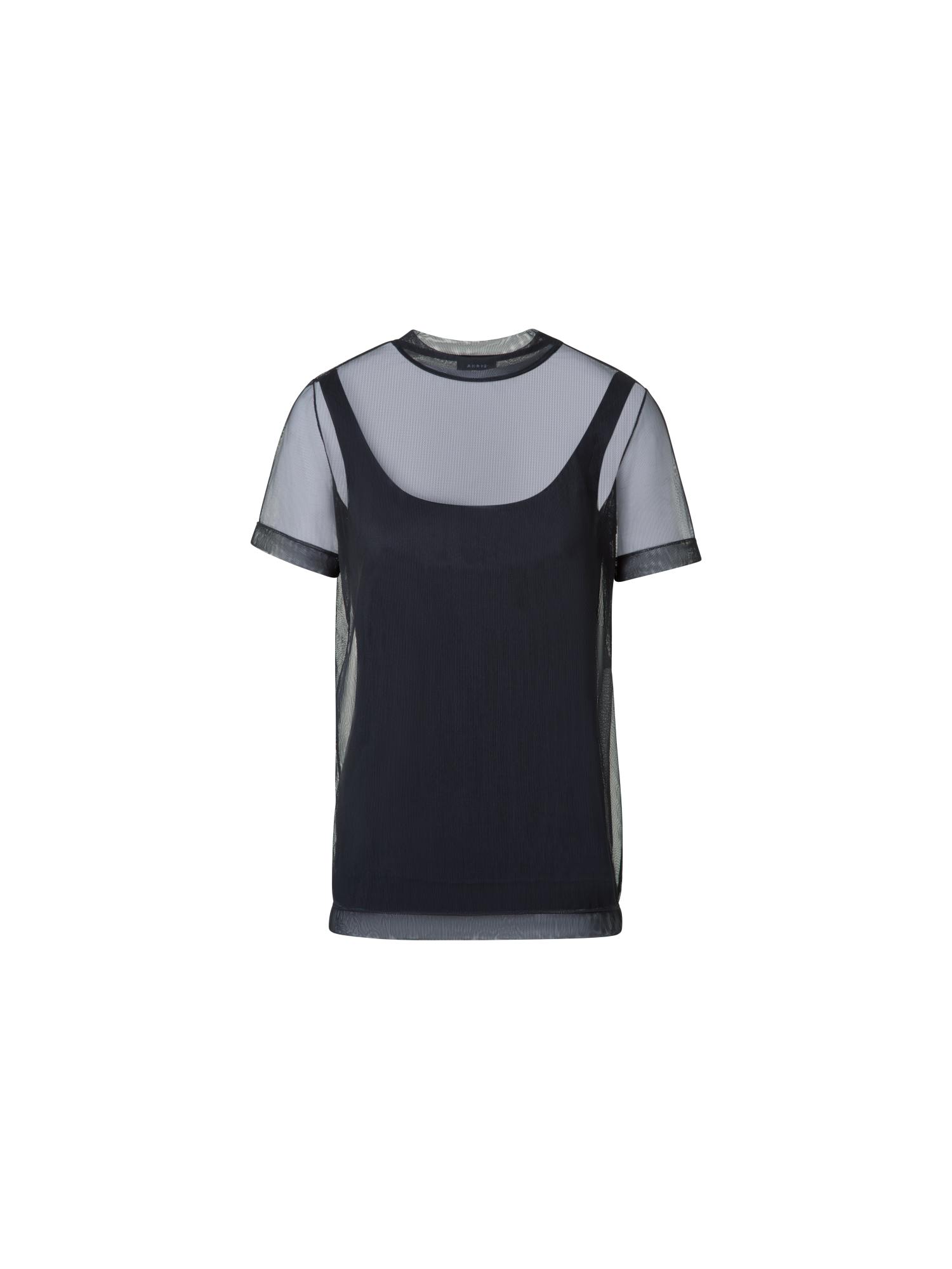 Designer Transparentes Tüll-T-Shirt mit Tanktop - Schwarz