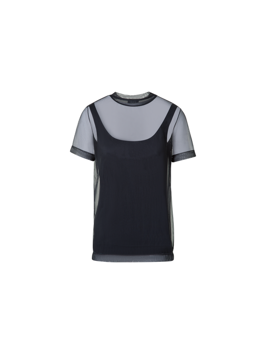 Designer Transparentes Tüll-T-Shirt mit Tanktop - Schwarz
