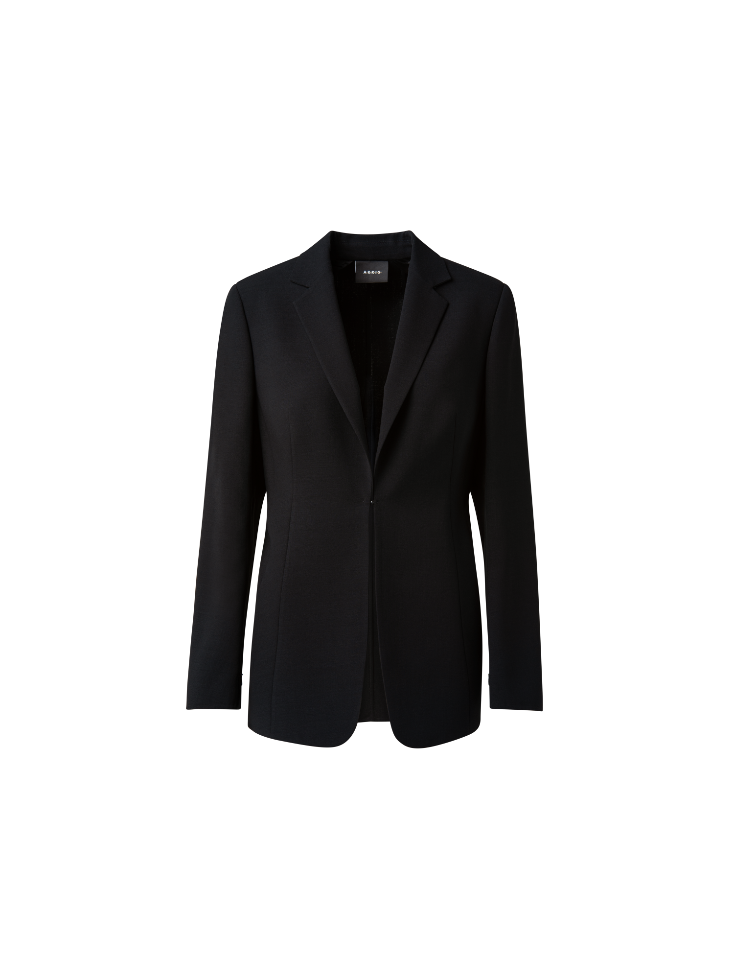 Designer Woll-Doubleface-Blazer mit Leder-Kragen - Schwarz