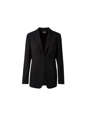 Designer Woll-Doubleface-Blazer mit Leder-Kragen - Schwarz