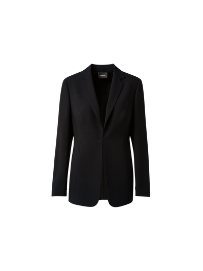 Designer Woll-Doubleface-Blazer mit Leder-Kragen - Schwarz