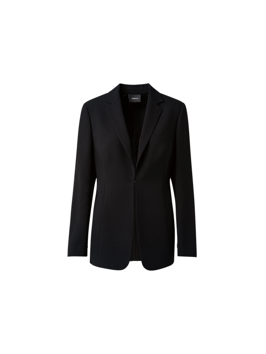 Designer Woll-Doubleface-Blazer mit Leder-Kragen - Schwarz
