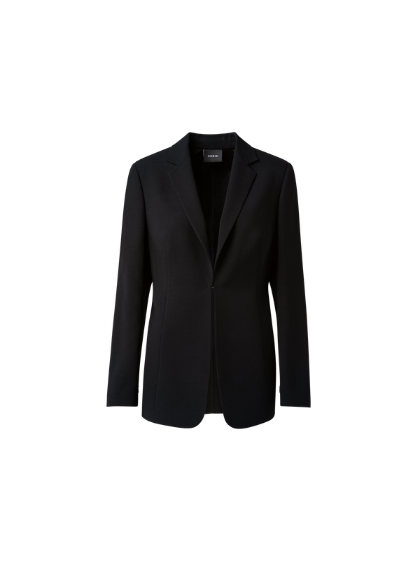 Designer Woll-Doubleface-Blazer mit Leder-Kragen - Schwarz