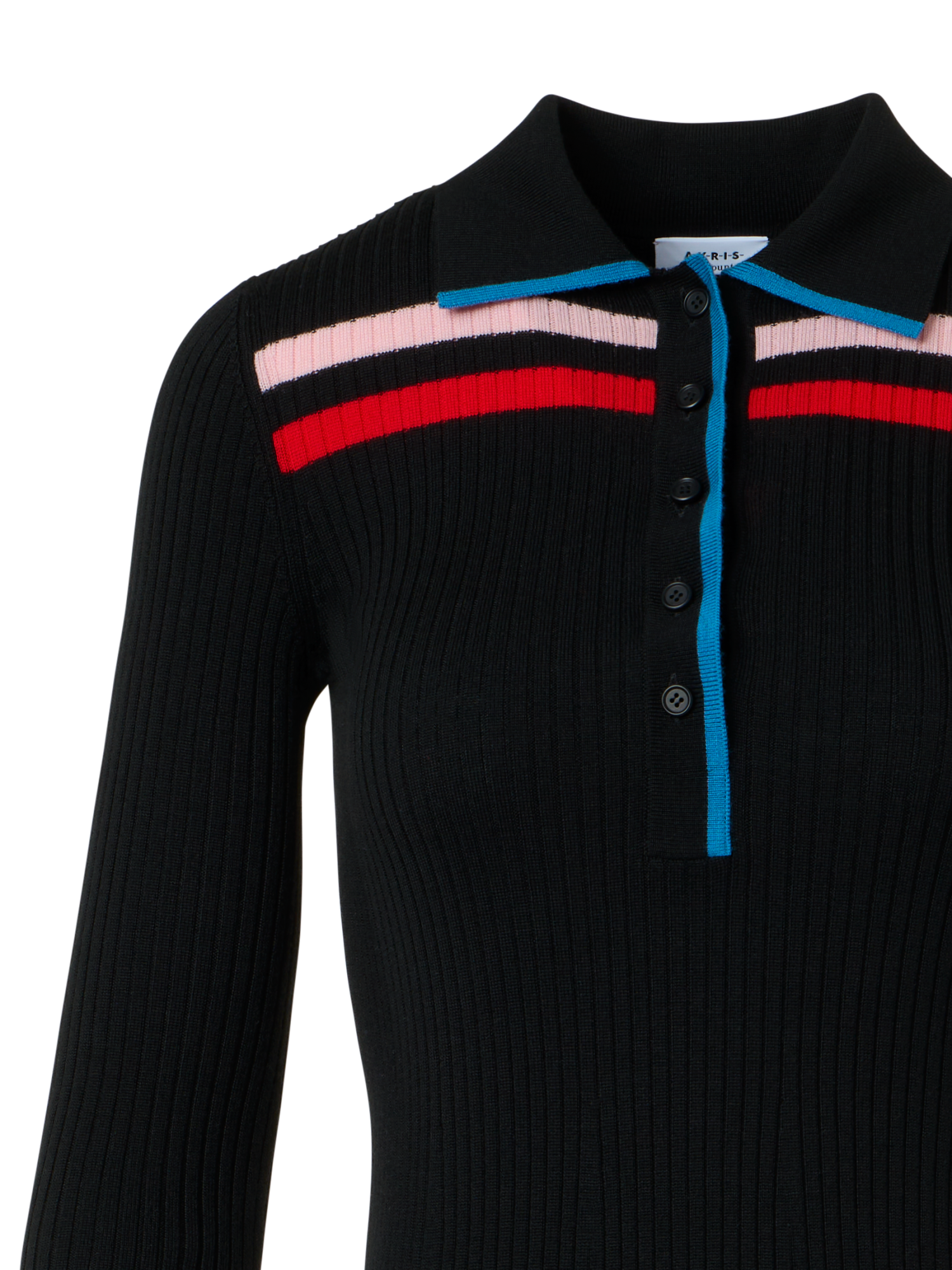 Designer Polokleid aus Rippen Strick im Colour-Block Design