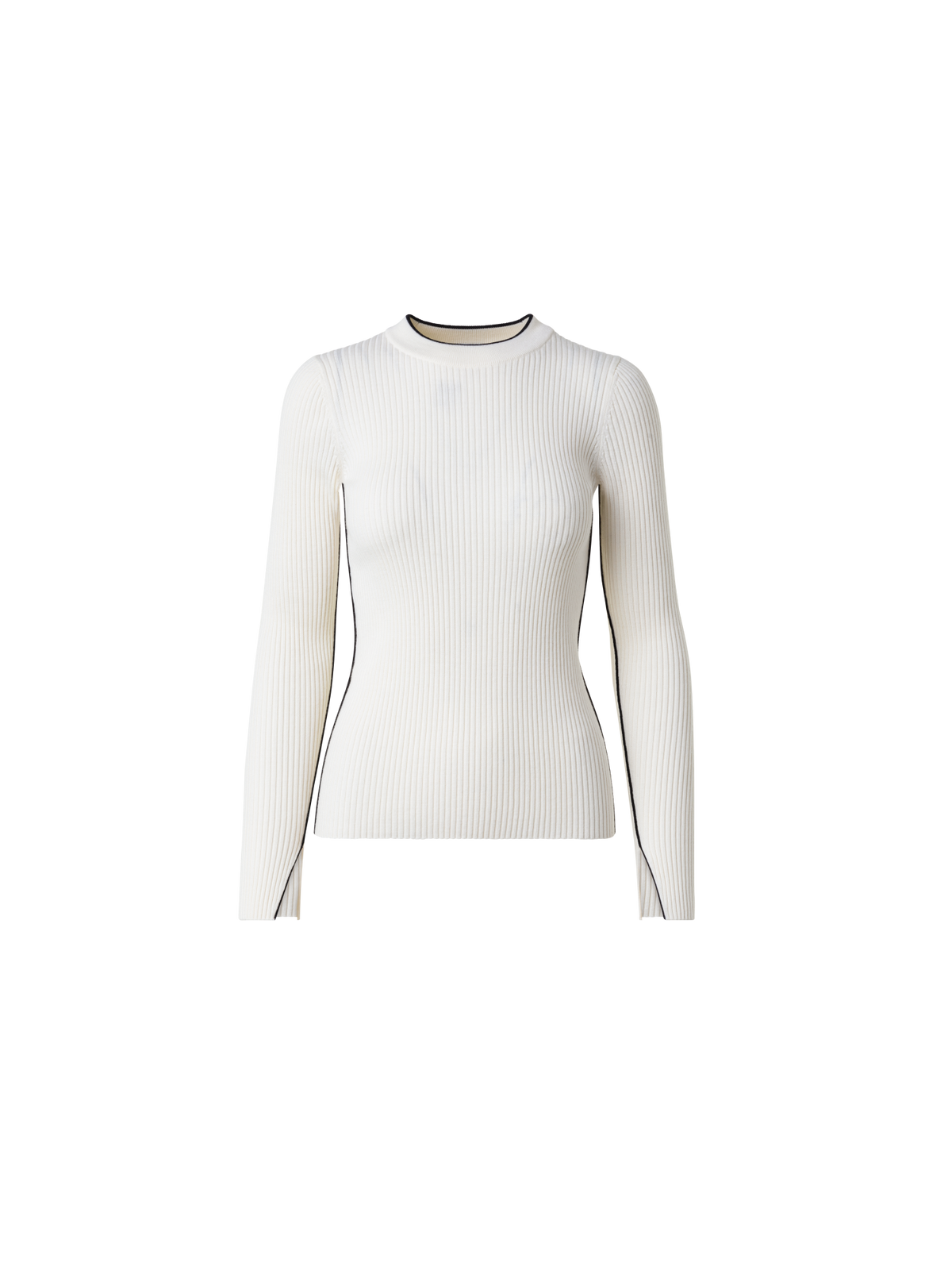 Designer Gerippter Merinopullover mit Kontraststreifen - Bunt - Ecru - Weiss