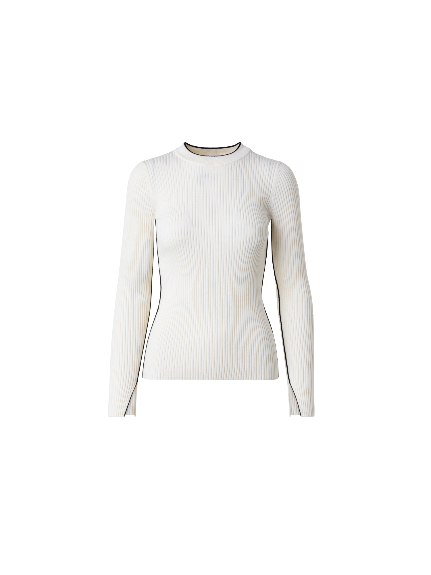 Designer Gerippter Merinopullover mit Kontraststreifen - Bunt - Ecru - Weiss