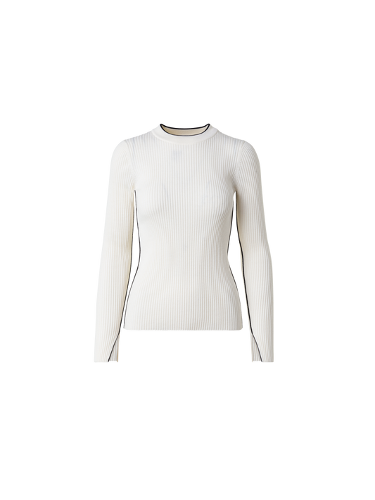 Designer Gerippter Merinopullover mit Kontraststreifen - Bunt - Ecru - Weiss