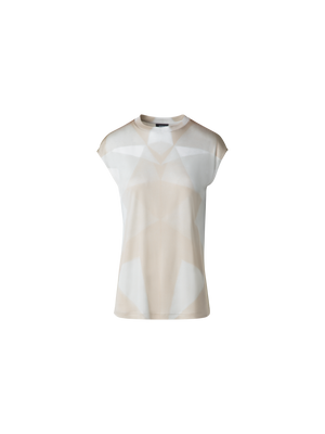 Designer Seiden-T-Shirt mit Chiaroscuro Druck - Bunt - Beige