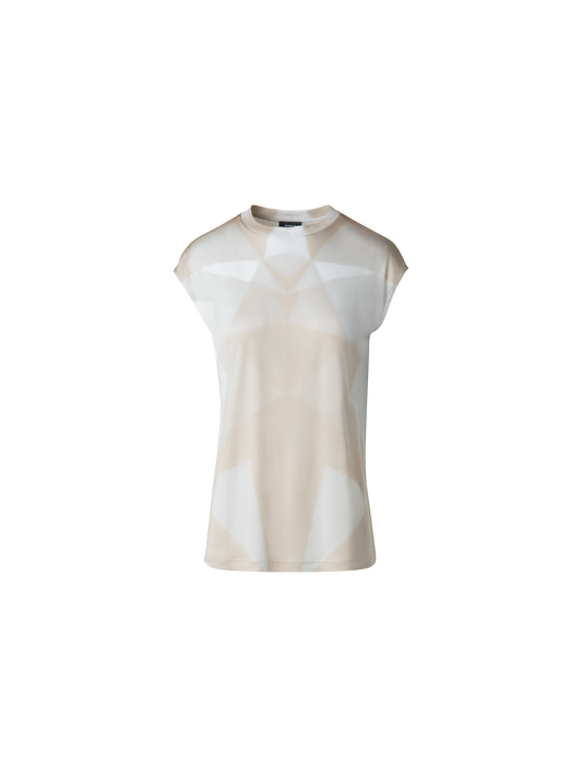 Designer Seiden-T-Shirt mit Chiaroscuro Druck - Bunt - Beige