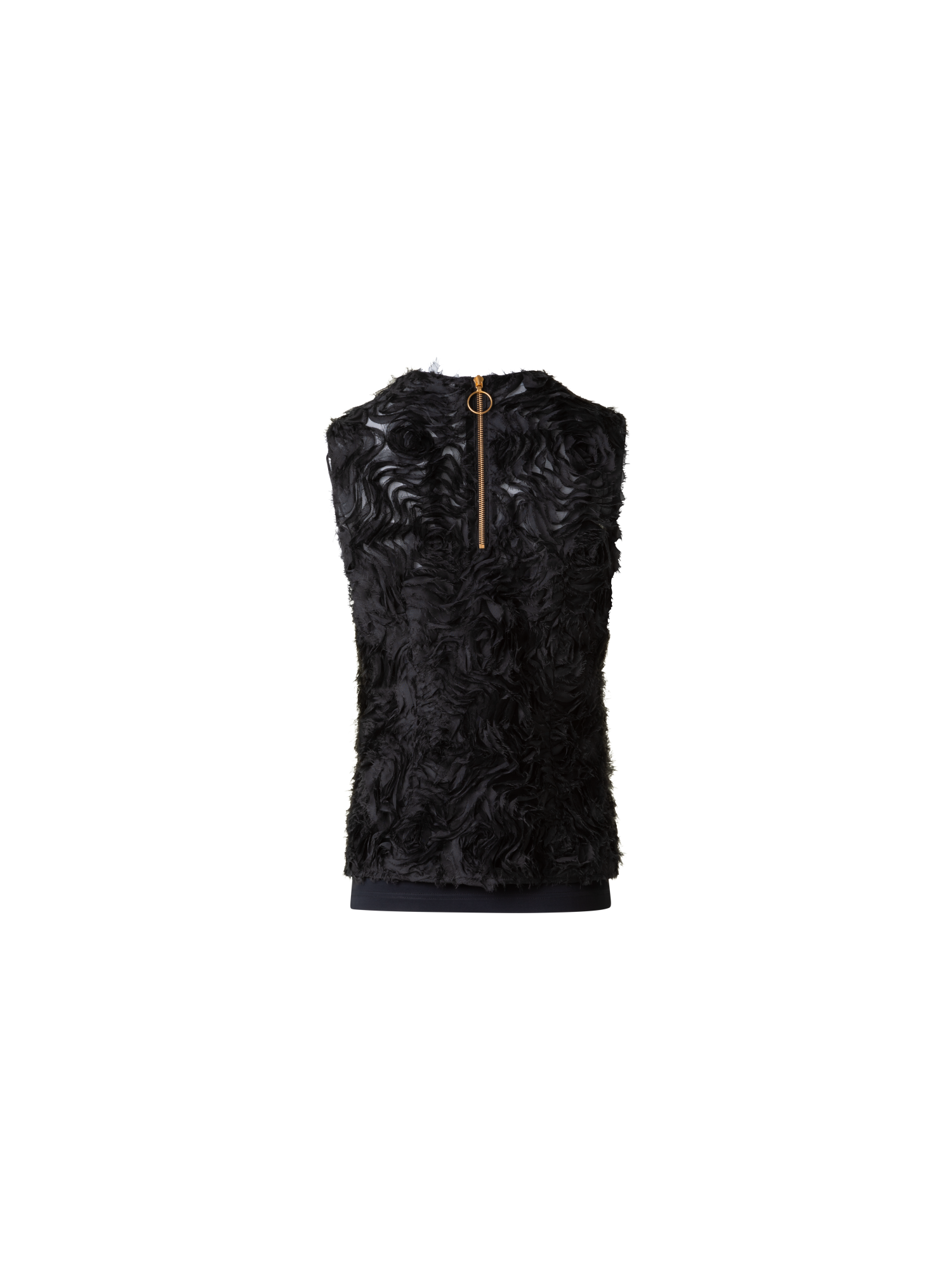 Designer Ärmellose Bluse mit 3D Carnation Stickerei - Schwarz