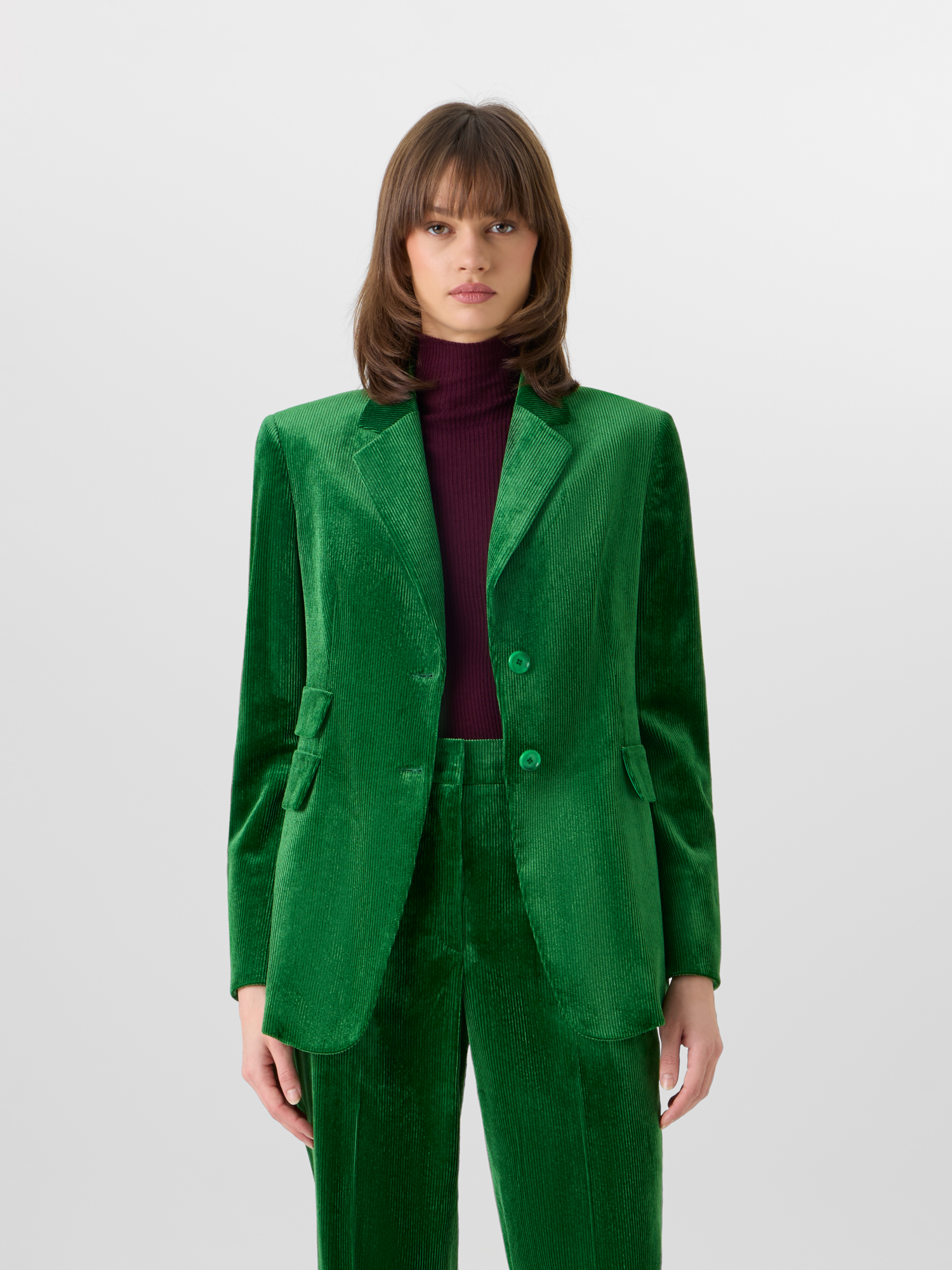 Designer Jacke aus fliessendem Cord - Grün 