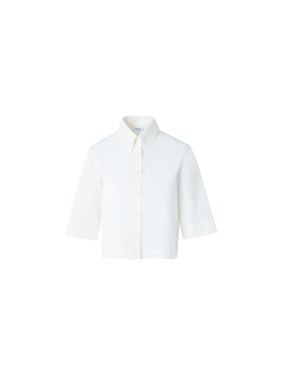 Designer Kurzärmelige Bluse aus Baumwolle - Ecru - Weiss