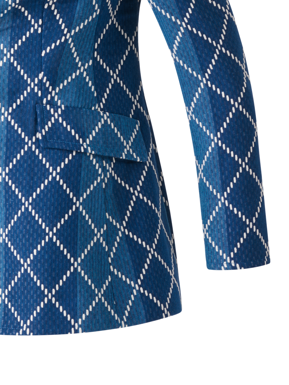 Designer Langer Baumwoll-Blazer mit Diamant-Jacquard - Blau - Bunt