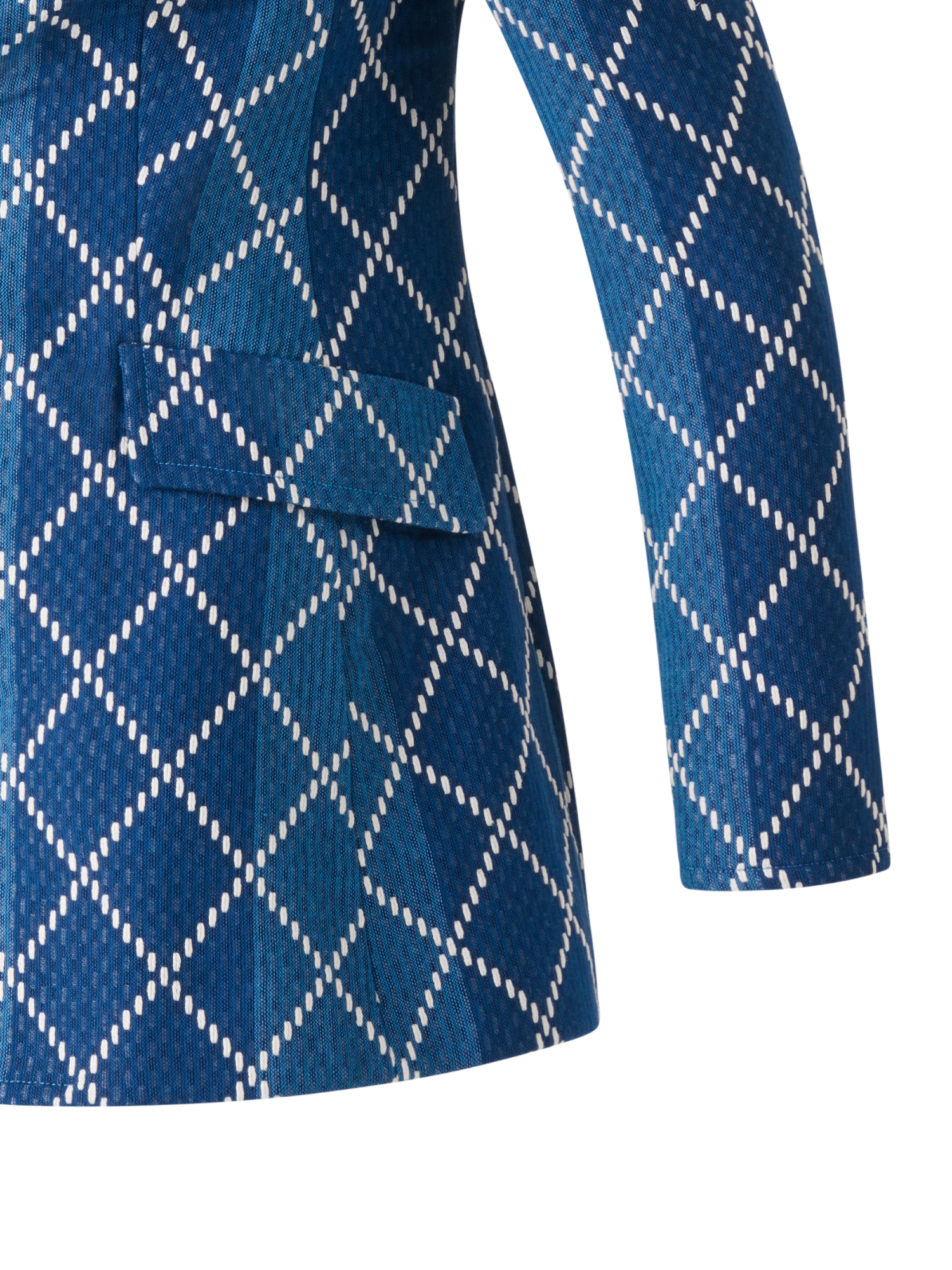 Designer Langer Baumwoll-Blazer mit Diamant-Jacquard - Blau - Bunt