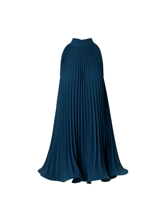 Designer Plissee-Neckholder-Minikleid in A-Linie - Dunkelblau