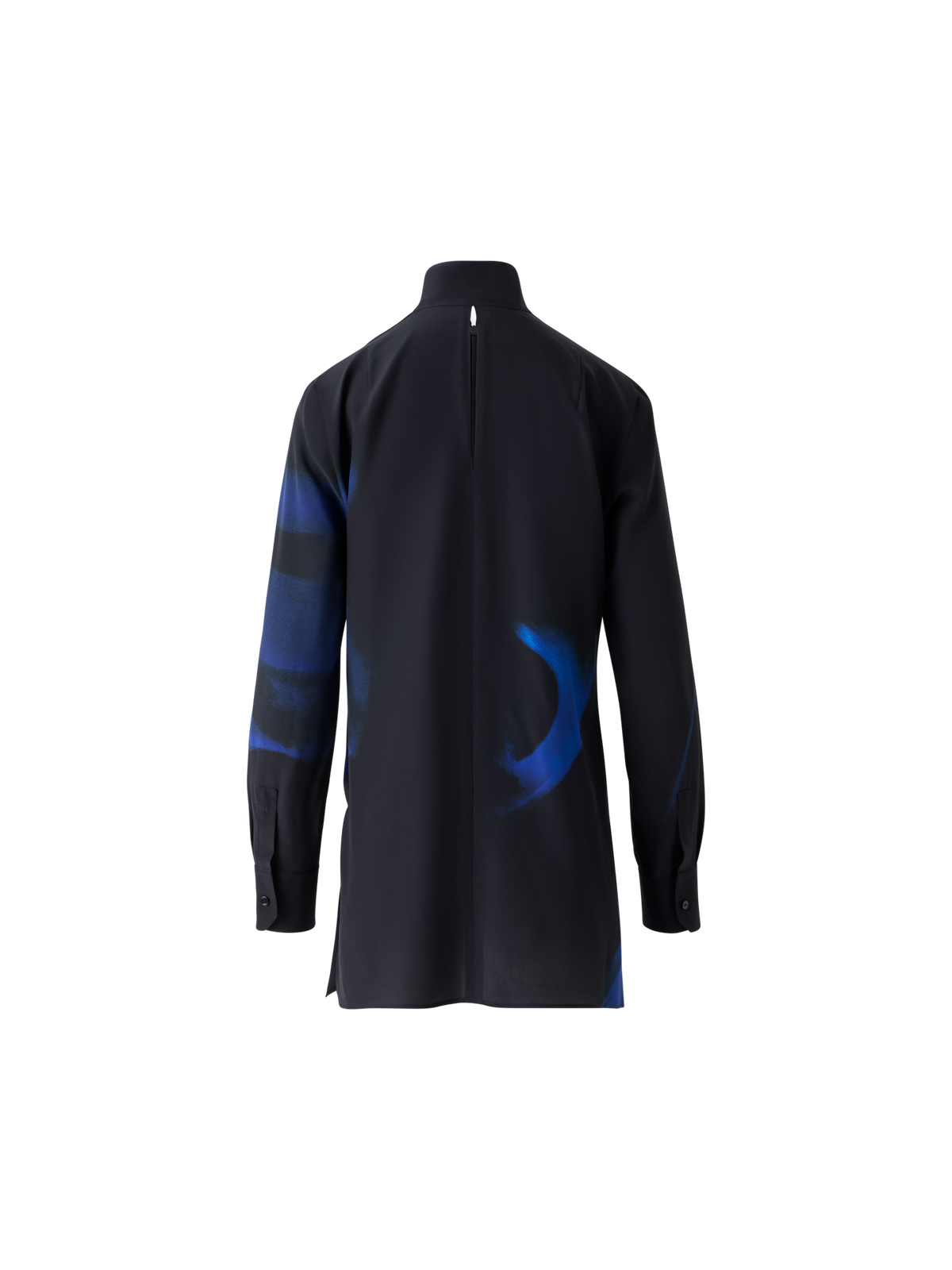 Designer Seiden-Tunikabluse im Alyson Cyanotype Print - Dunkelblau - Blau
