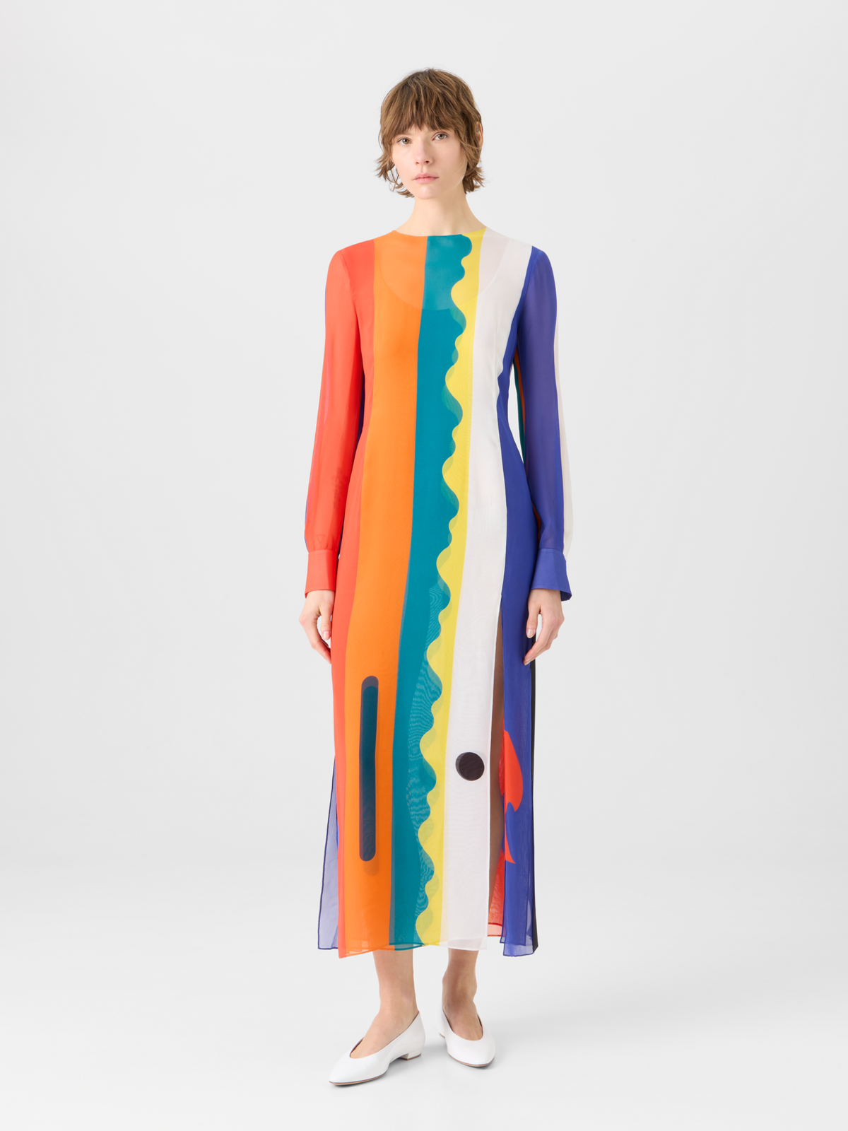 Designer Langes Seidenkleid mit Paravent-Druck - Bunt #editorial