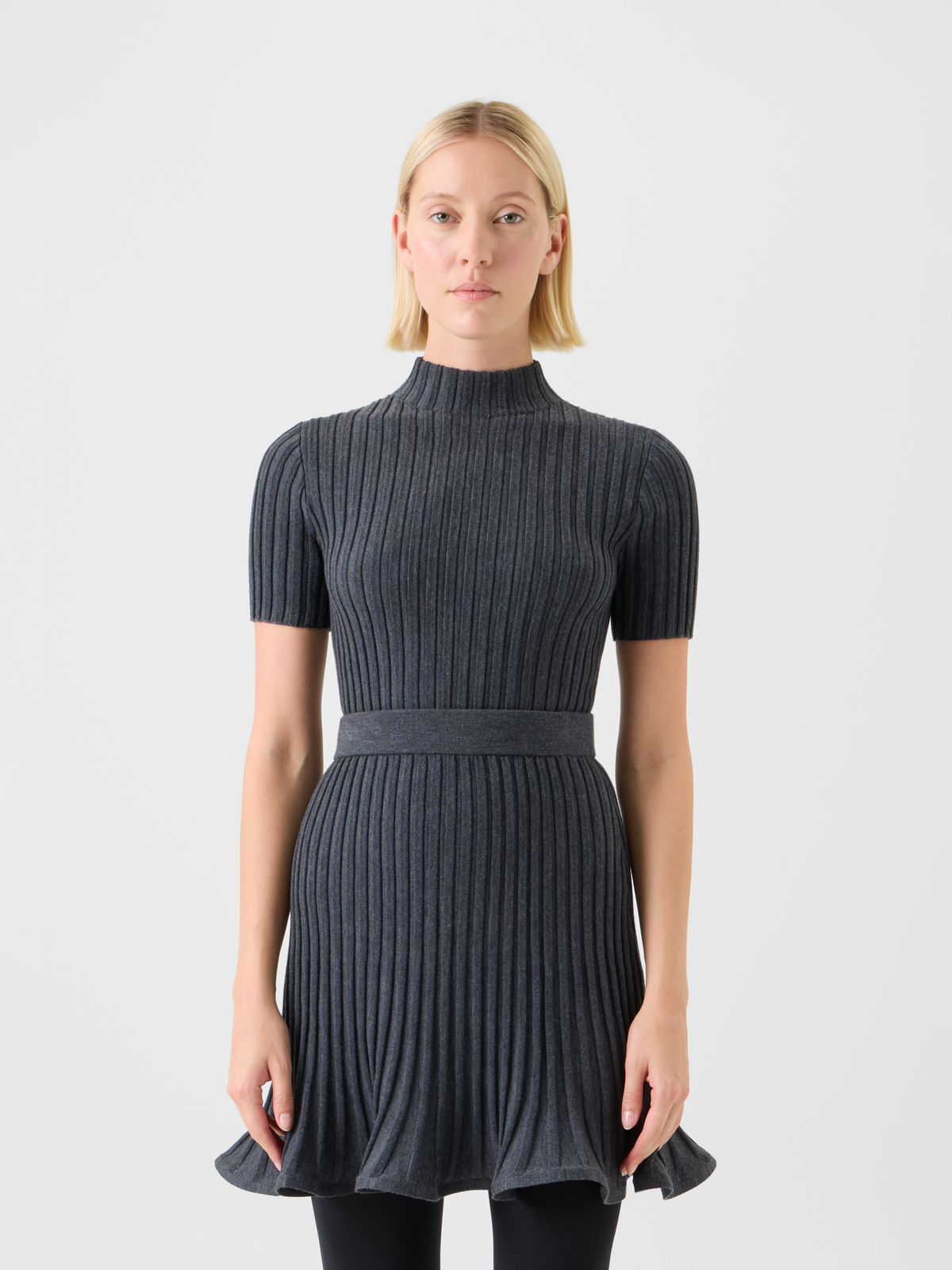 Designer Ausgestellter Merino Ripp Mini-Rock - Grau #editorial