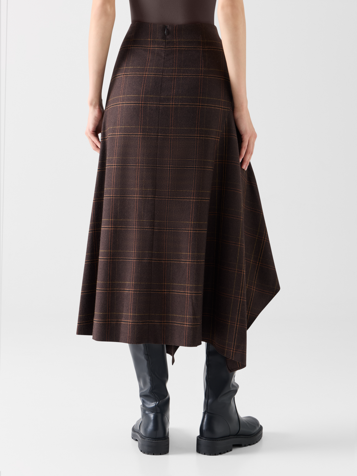 Designer Karierter Midirock aus Flanell mit Zipfelsaum - Braun #editorial