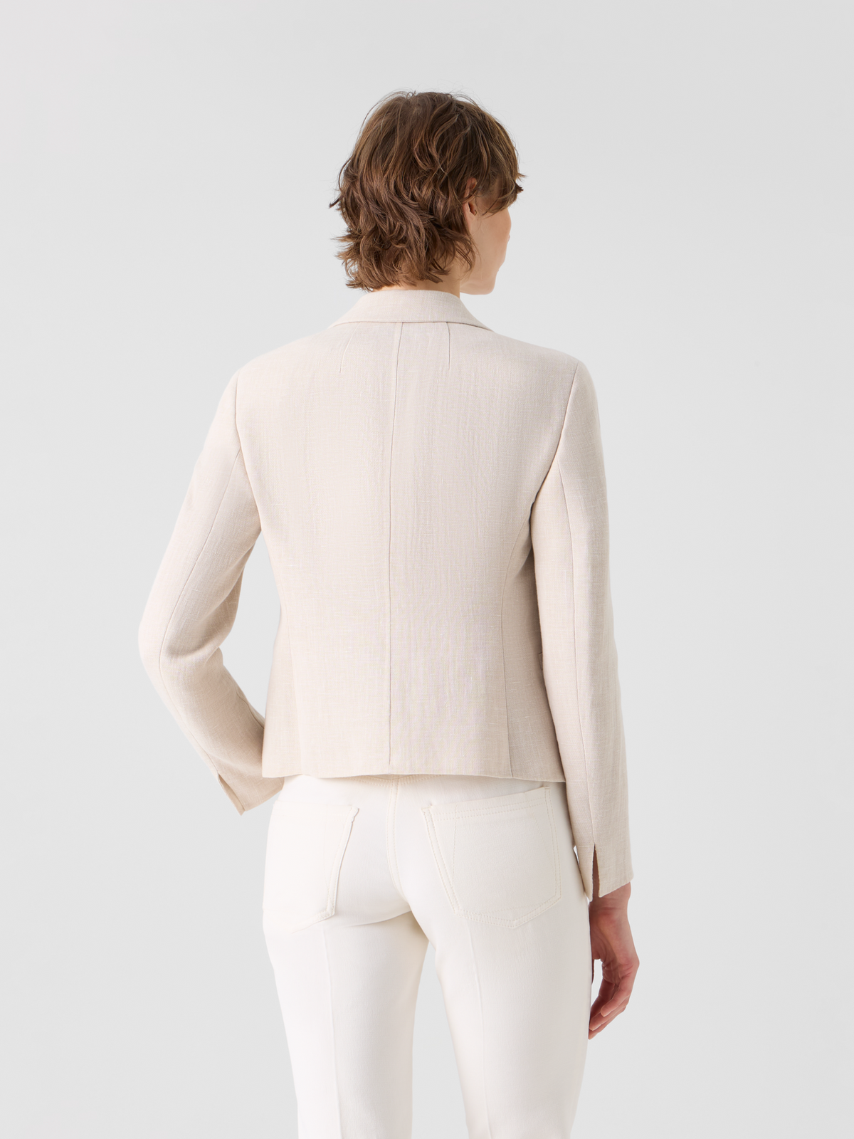 Designer Deneuve kurze taillierte Jacke aus Leinen-Woll-Doubleface - Beige #editorial