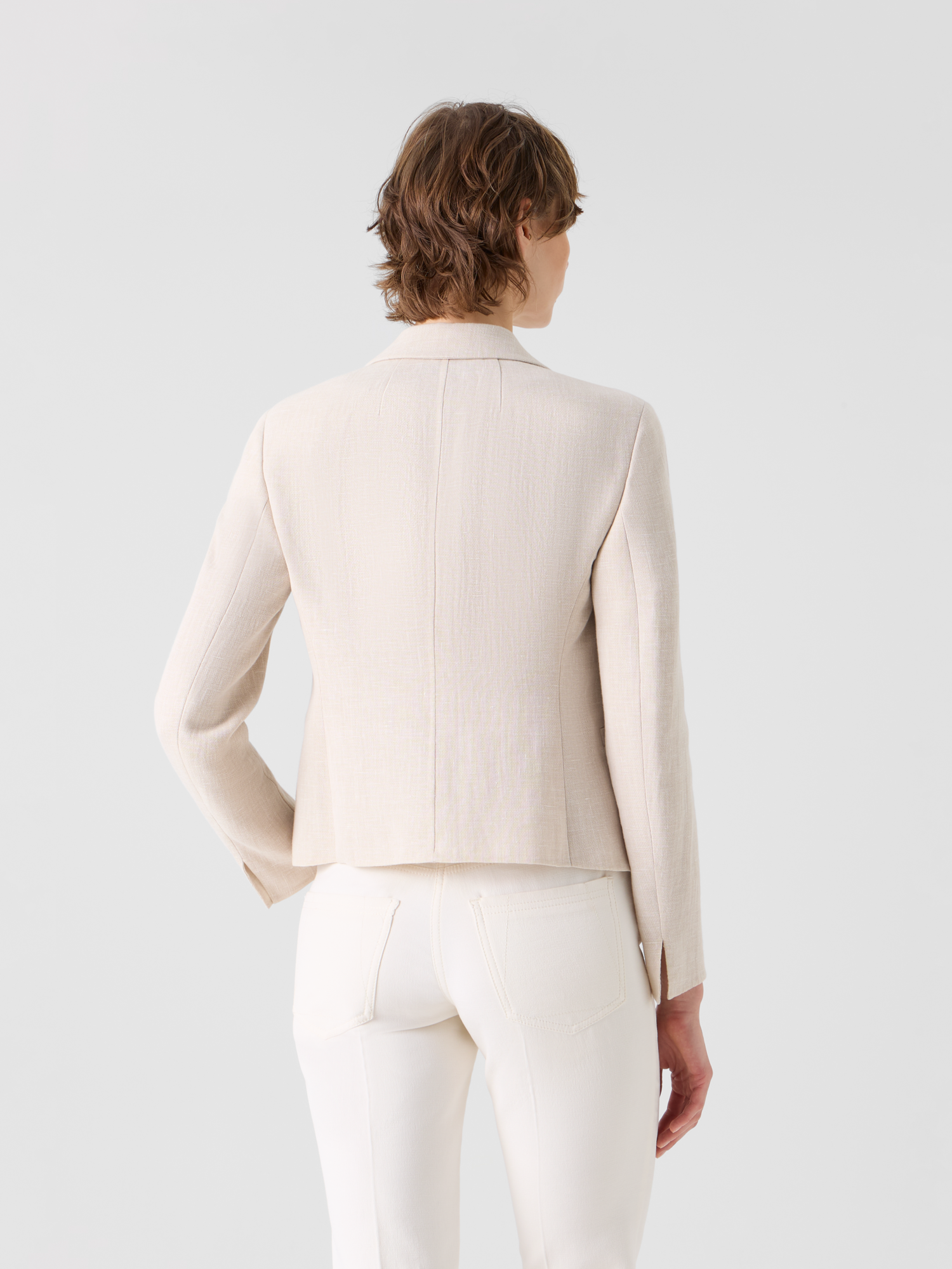 Designer Deneuve kurze taillierte Jacke aus Leinen-Woll-Doubleface - Beige 