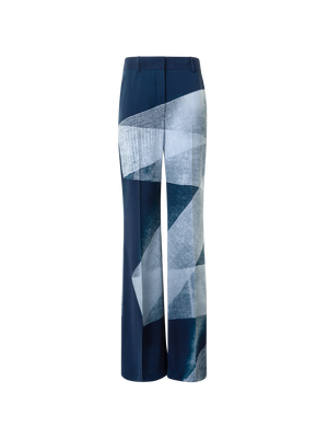 Designer Weite gerade Seidenhose im Zigzag Print - Dunkelblau - Blau - Bunt