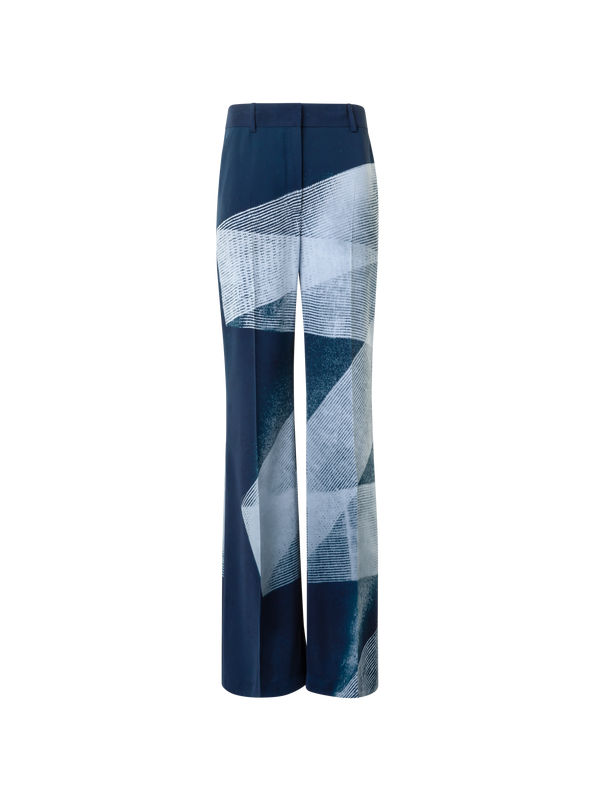 Designer Weite gerade Seidenhose im Zigzag Print - Dunkelblau - Blau - Bunt