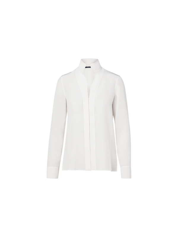 Designer Seidenbluse mit Stehkragen - Weiss