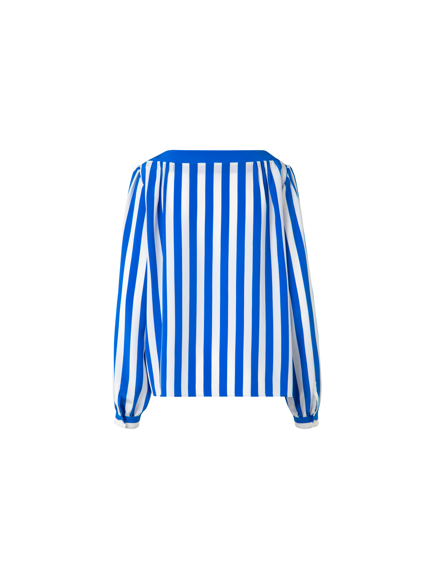Designer Seidenbluse mit Deck Chair Stripe Druck - Blau - Bunt - Weiss