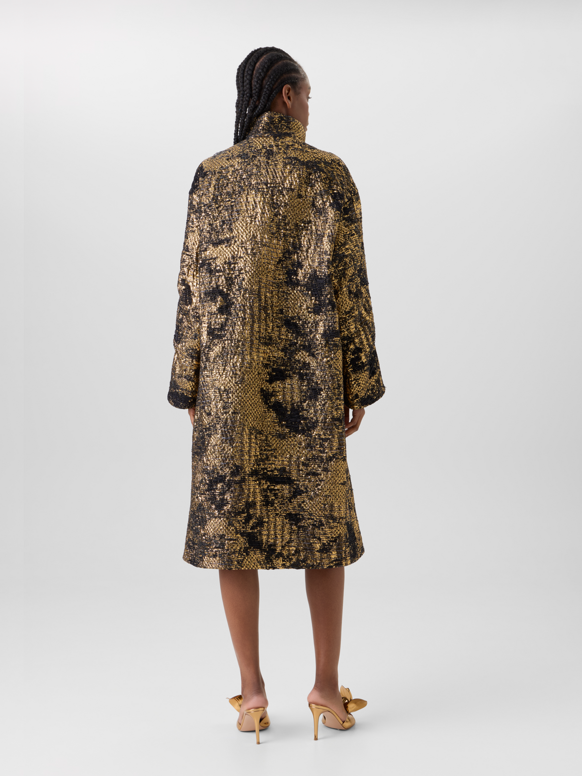 Designer Oversize-Mantel in Fragmented Jacquard - Schwarz - Bunt - Gold 