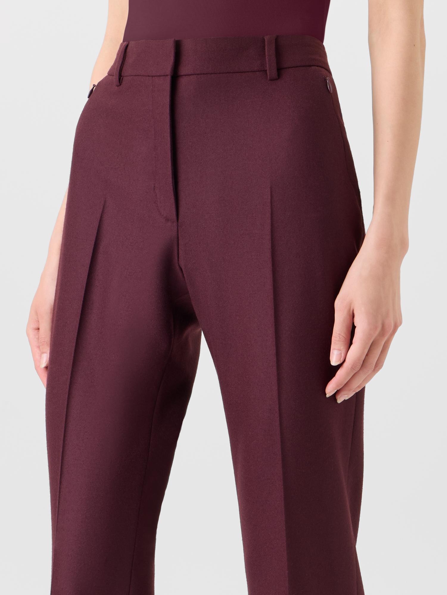 Designer Bootcut Hose aus Woll-Stretch-Flanell - Rot 