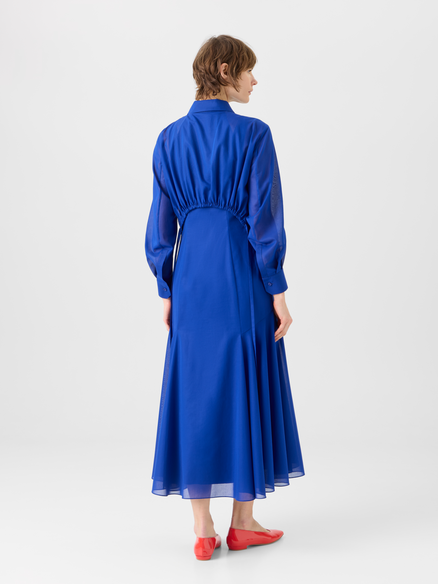Designer Midikleid in A-Linie aus Baumwoll-Voile - Blau