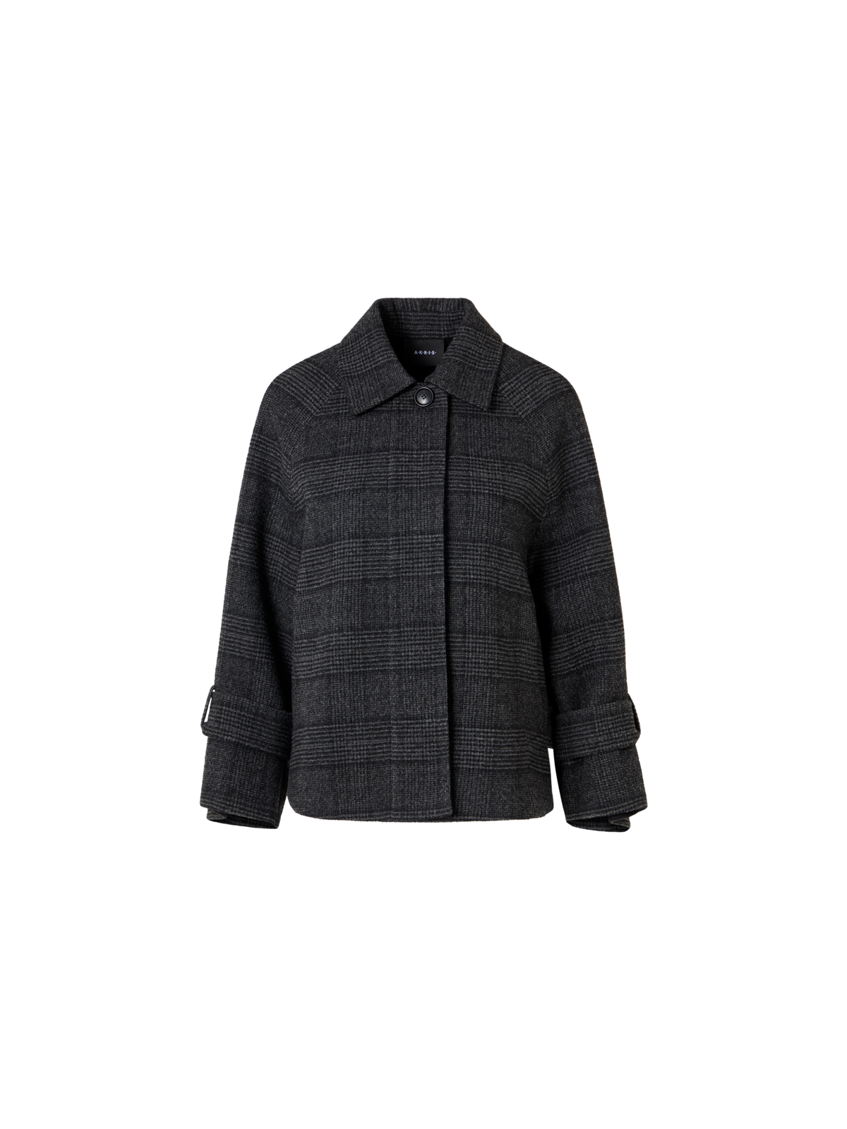 Designer Kurze A-Linien-Jacke mit Glencheck - Schwarz - Grau - Bunt