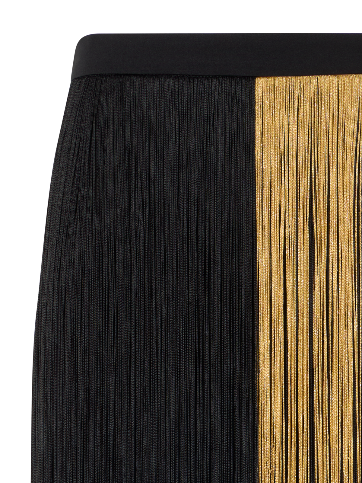 Designer Bleistiftrock aus Seide mit Oro Lienzo Fransen - Schwarz - Gold - Bunt