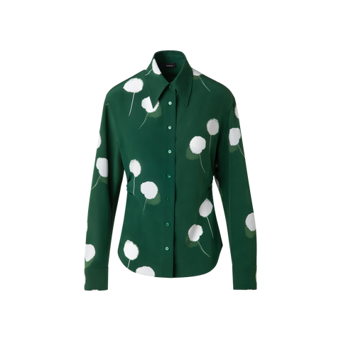 Fitted Silk Blouse with Dandelion Print
