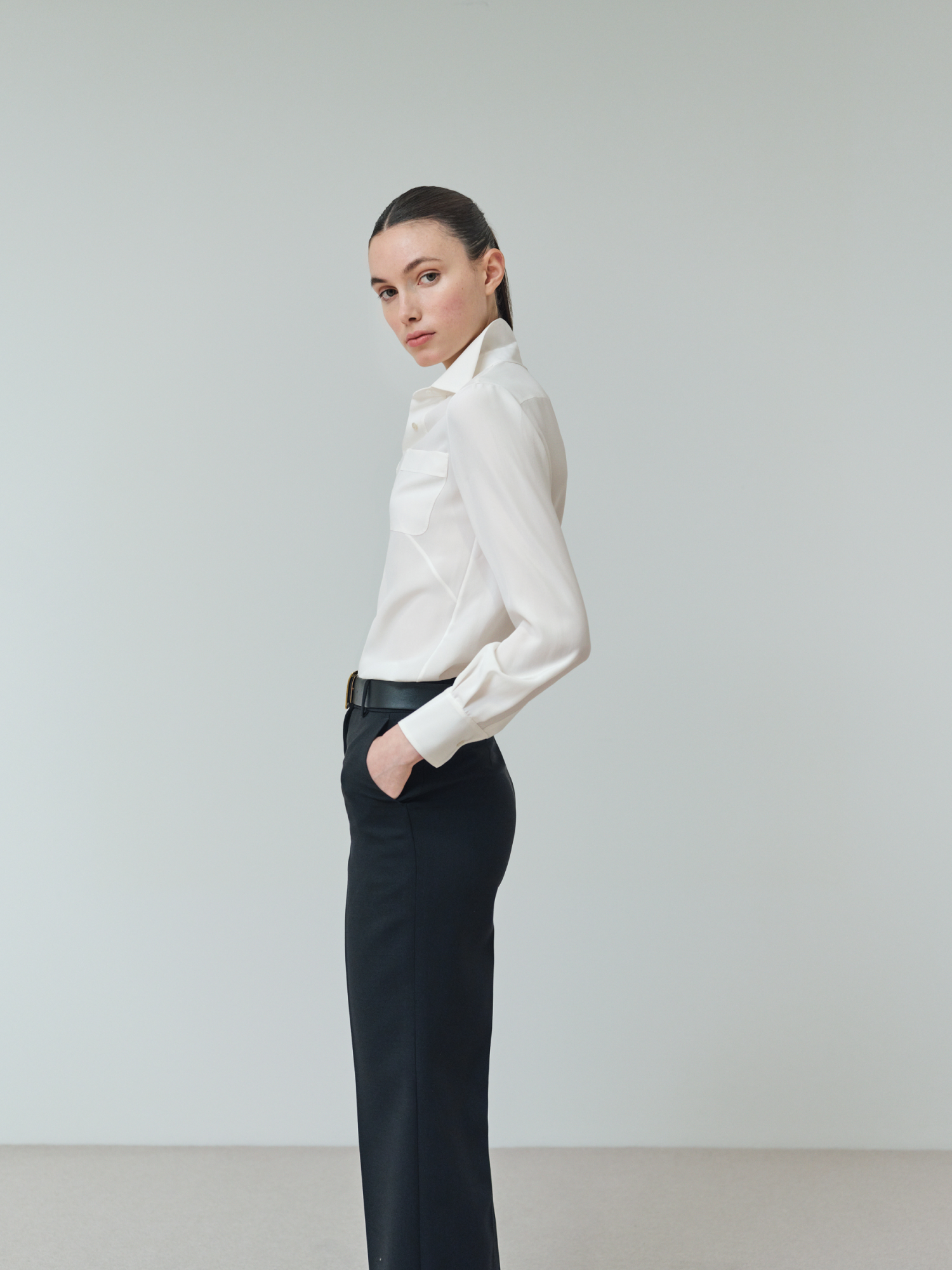 Designer Weite Gerade Hose aus Woll-Stretch-Doubleface - Schwarz 