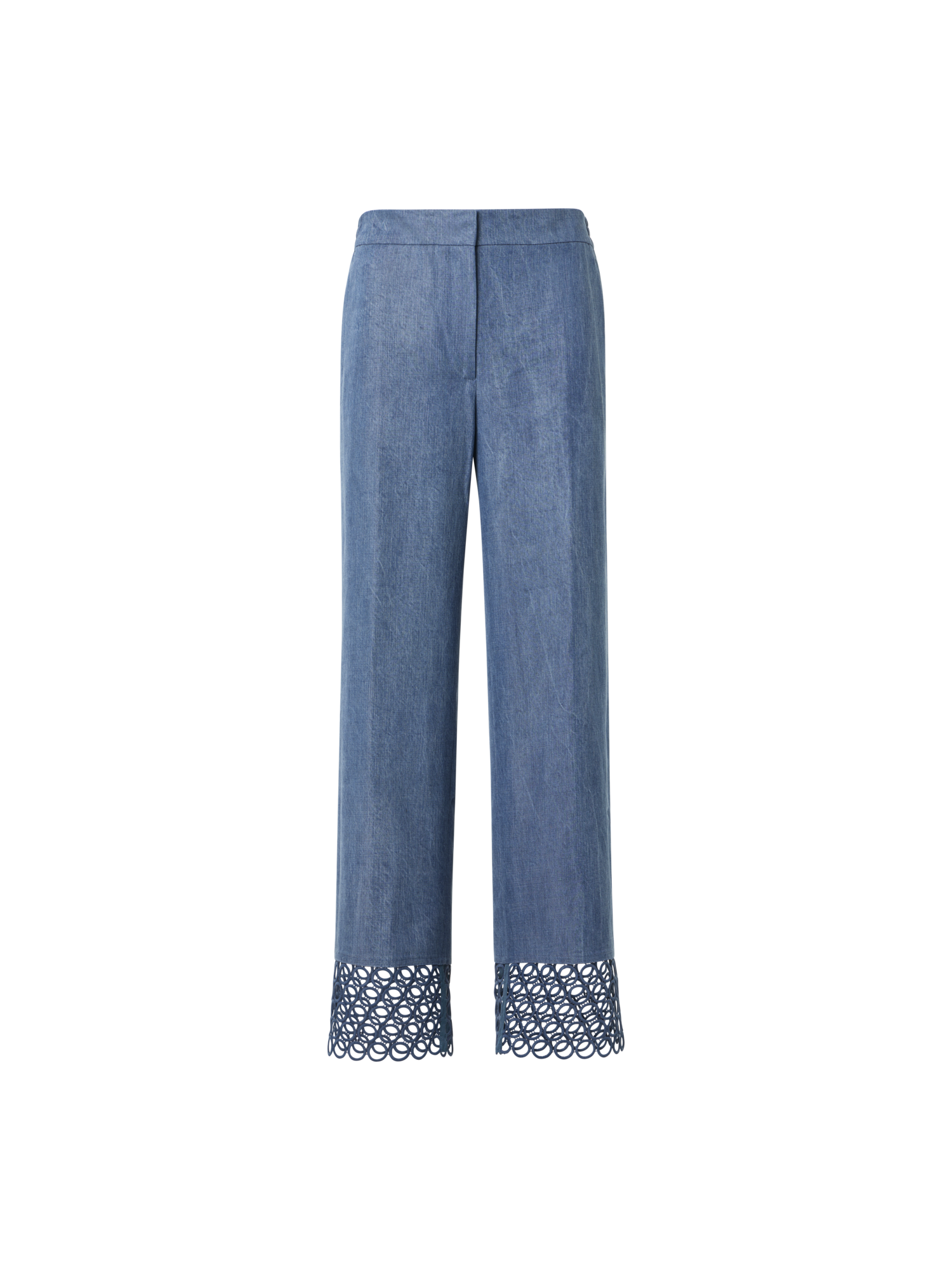 Designer Marlon Cropped Denim Hose mit hoher Taille und Ösen-Guipure - Blau